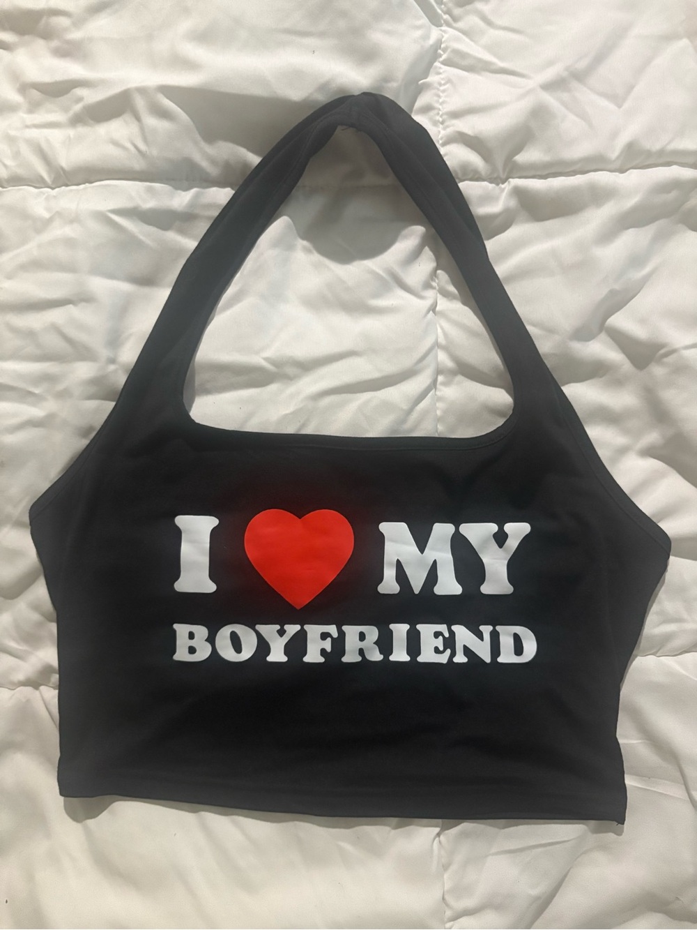 SHEIN “I Love My Boyfriend” Black Cropped Halter